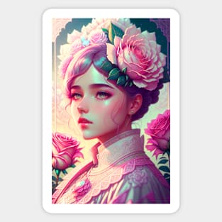 Girl With Pink Roses Sticker